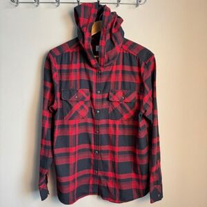 Boston Traders Red Black Plaid Flannel Hooded Shirt Womens Large Casual Outdoors
